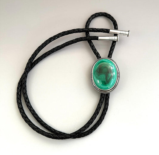 Malachite and Sterling Silver Bolo Tie