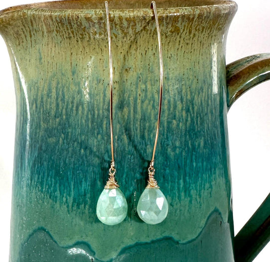 Big Bend 14K Gold Fill Earrings with Faceted Green Chalcedony Gemstones