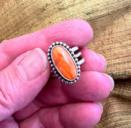 Sterling Silver and Spiny Oyster Shell Ring, Size 5.75