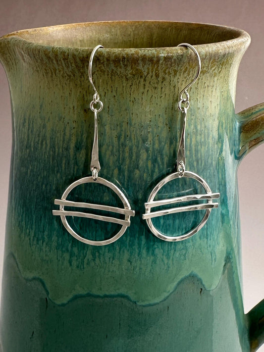 Don't Fence Me In!, Hammered Argentium Silver Dangle Earrings