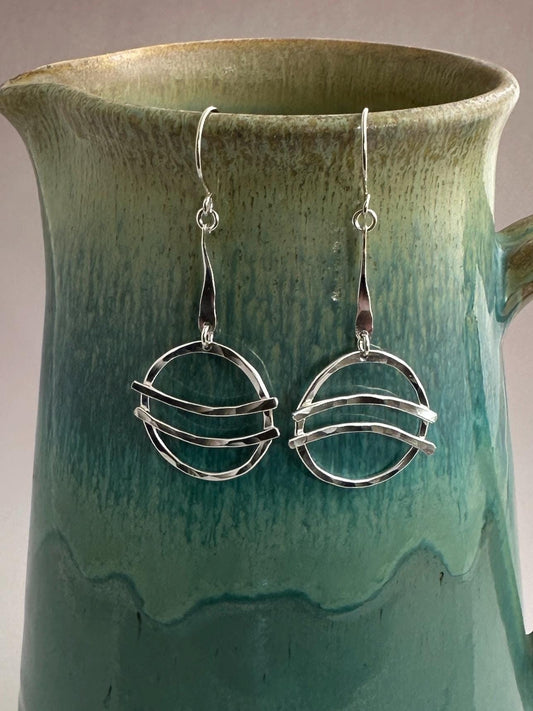 Go With the Flow Earrings, Hammered Argentium Silver Dangle Earrings