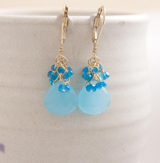 Chalcedony, Apatite, and 14K Gold Fill Earrings