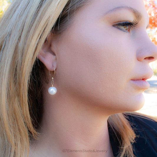 Short 14K Gold Fill Earrings with Round White Pearls