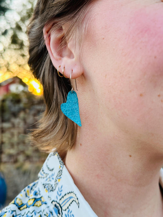Patina Hearts, Patinated Copper Earrings with Argentium Silver Earwires