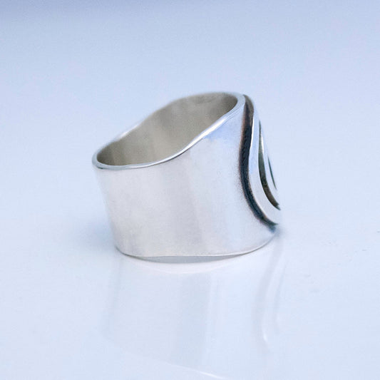 Spiral Sterling and Argentium Silver Ring, Wide Silver Ring with Fused Dimensional Spiral