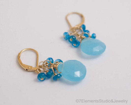 Chalcedony, Apatite, and 14K Gold Fill Earrings