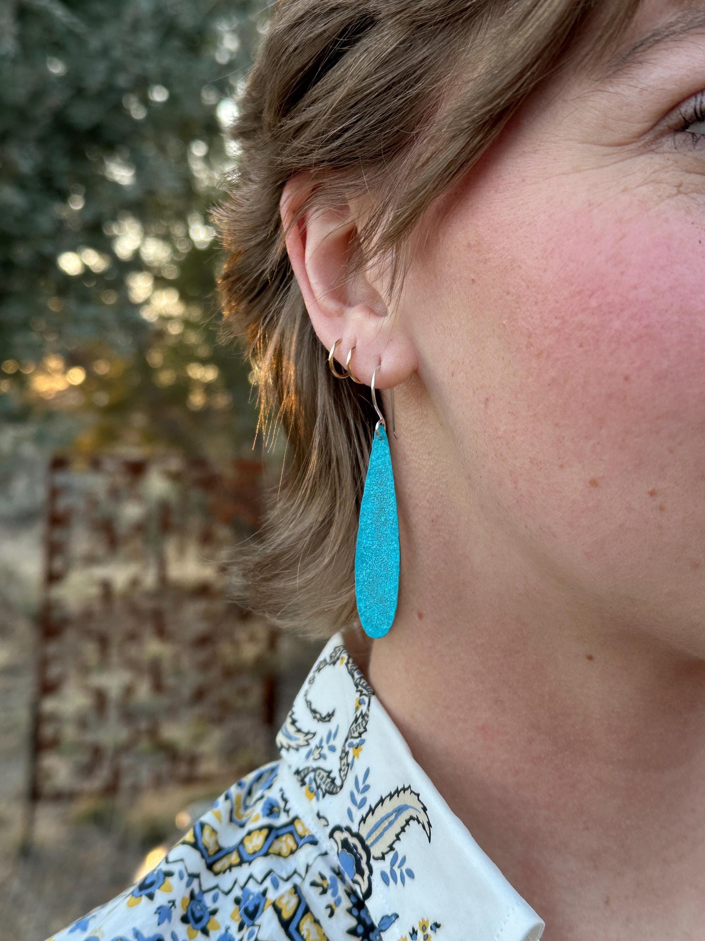 Patina Raindrops, Hammered & Patinated Copper Earrings with Argentium Silver Earwires