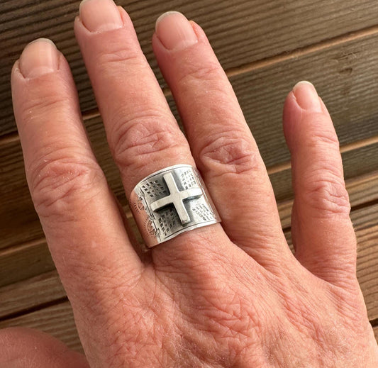 Four Directions Ring, Fused Sterling and Argentium Silver Cross Ring