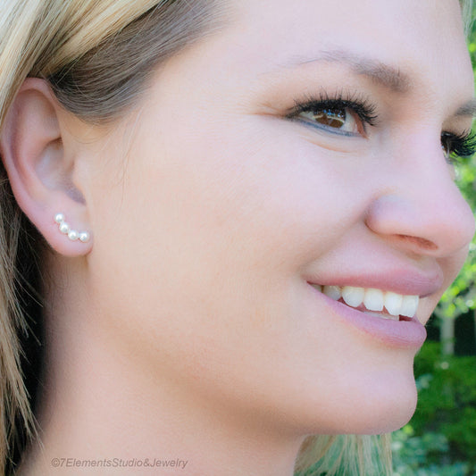 4 Stud Earrings, Fused Argentium Silver Stud Earrings
