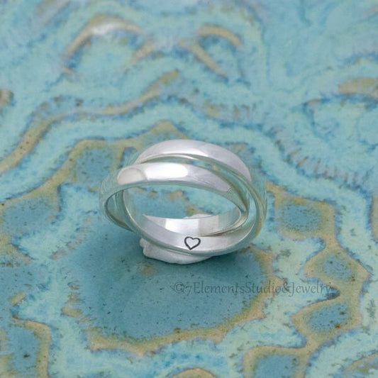 Hidden Symbol Interlocking Ring, Custom Sterling Silver Rolling Rings