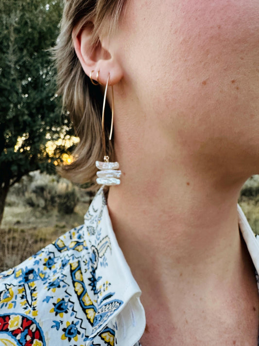 Big Bend 14K Gold Fill and White Biwa Pearl Earrings