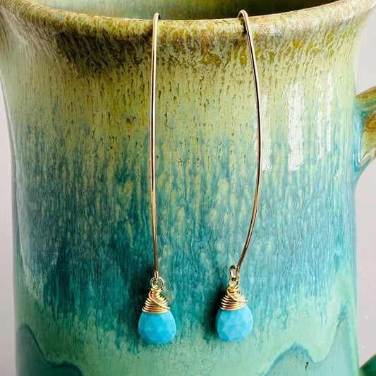 Big Bend 14K Gold Fill Earrings with Faceted Kingman Turquoise Gemstones, Gold and American Turquoise Earrings