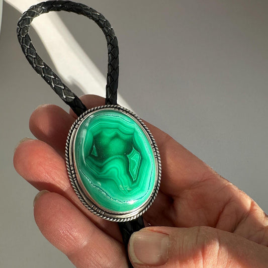 Malachite and Sterling Silver Bolo Tie