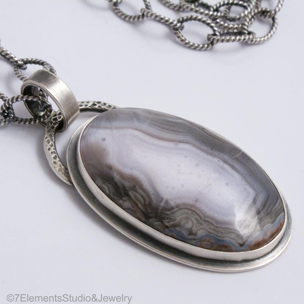 Sierra Madre Agate and Sterling Silver Necklace, Long Adjustable Purple Passion Pendant Necklace