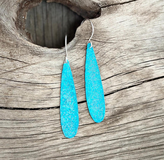 Patina Raindrops, Hammered & Patinated Copper Earrings with Argentium Silver Earwires