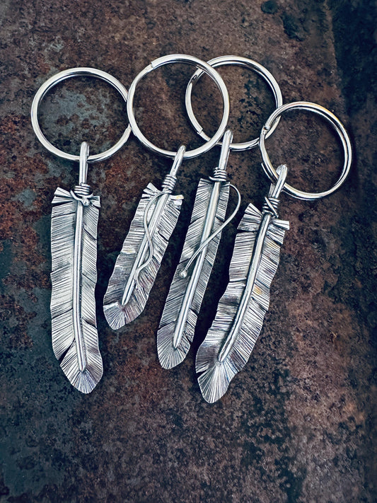 Sterling Silver Feather Keychain, Silver Feather Keyfob