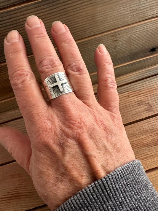 Four Directions Ring, Fused Sterling and Argentium Silver Cross Ring
