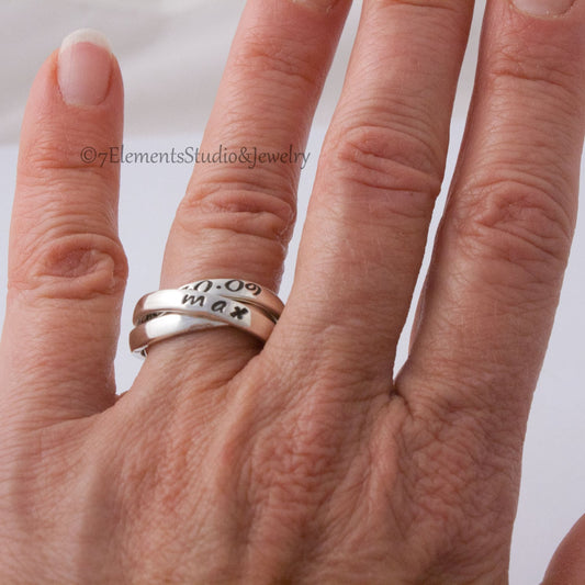 Triple Mother's Ring, Interlocking Name Rings, Personalized Rolling Rings