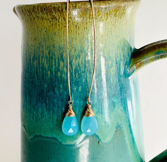 Big Bend 14K Gold Fill and Faceted Blue Chalcedony Earrings