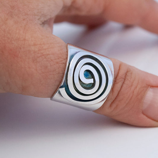 Spiral Sterling and Argentium Silver Ring, Wide Silver Ring with Fused Dimensional Spiral