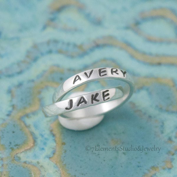 Double Mother's Ring, Sterling Silver Interlocking Rings, Personalized Rolling Rings