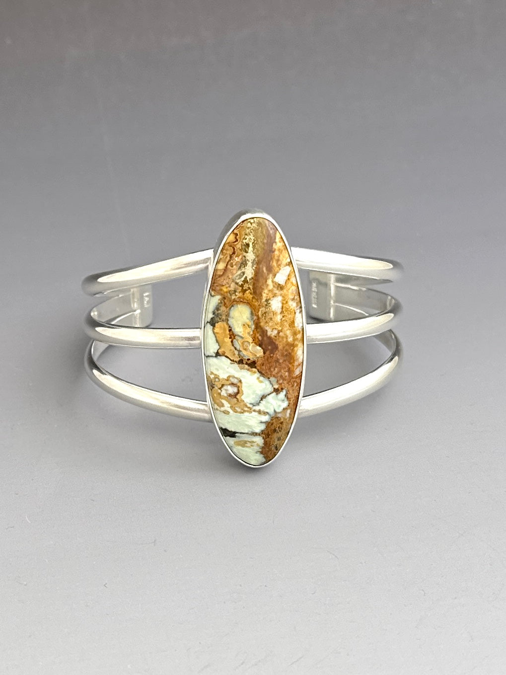 7 Dwarfs Variscite and Sterling Silver Cuff Bracelet, Size 6.25"