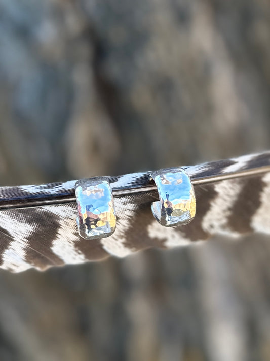 Heirloom Hammered Sterling Silver Hoop Earrings with Posts