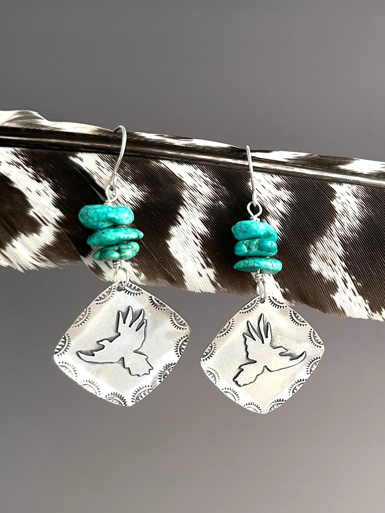 Red Tail Hawk Earrings, Argentium Silver Earrings with Hawk Silhouette and Turquoise