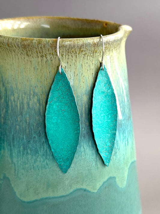 Patina Leaves Earrings, Patinated and Hammered Copper Earrings
