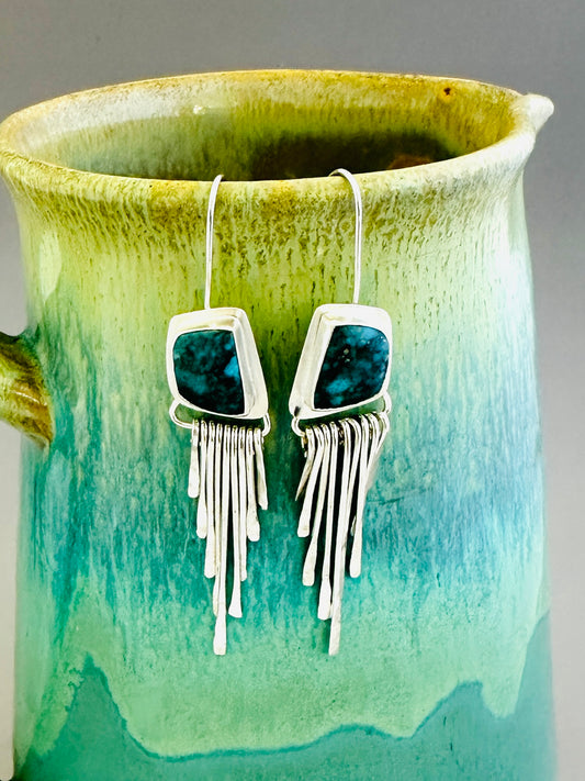 Morenci Turquoise and Sterling Silver Fringe Earrings