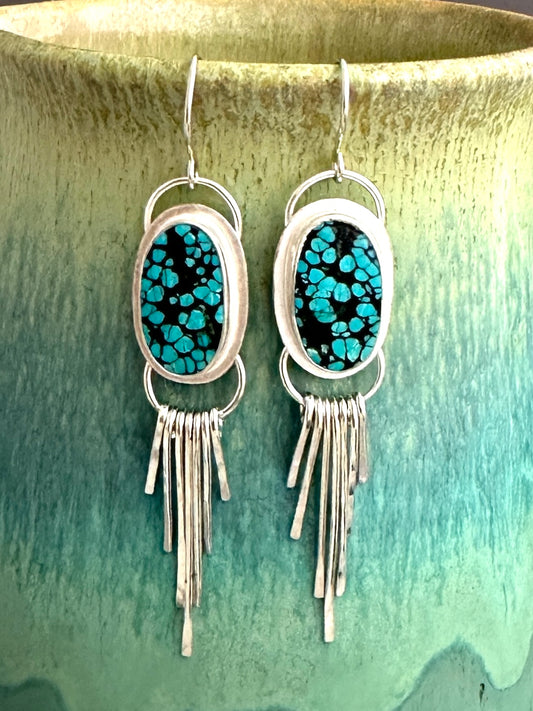 Tibetan Spiderweb Turquoise Earrings