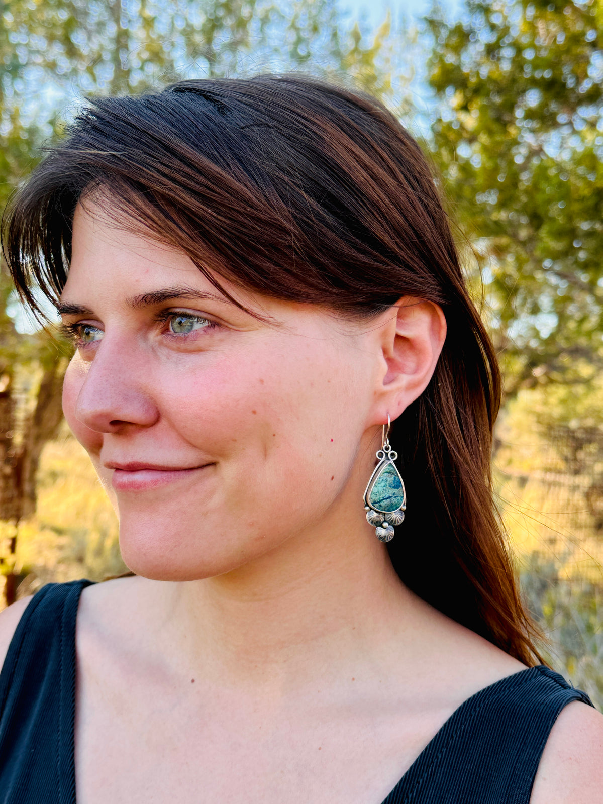 Shattuckite and Sterling Silver Teardrop Earrings