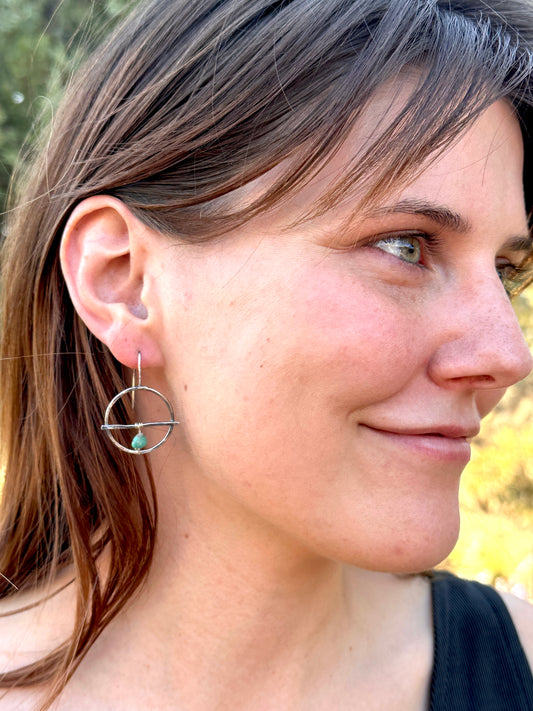 Green Turquoise and Sterling Earrings, Wrap Me In A Circle