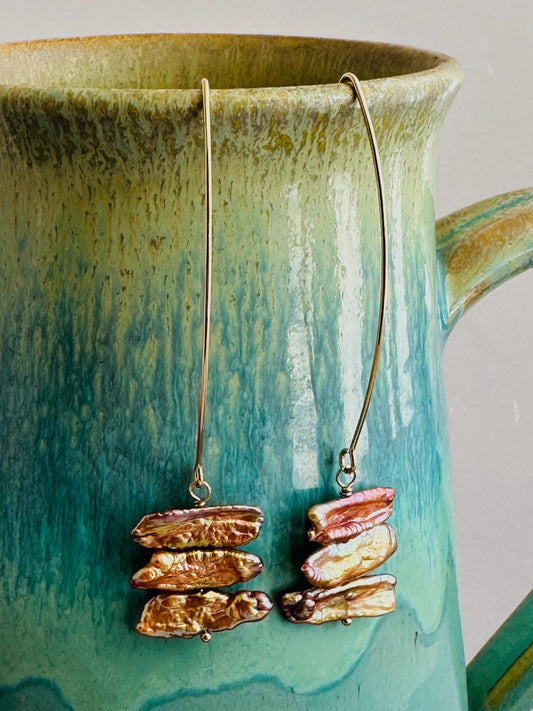 Big Bend 14K Gold Fill Earrings with Gold Biwa Pearls