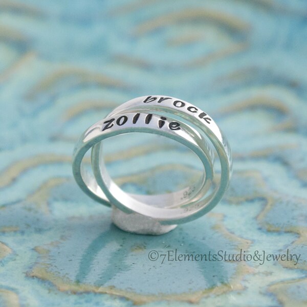 Double Mother's Ring, Sterling Silver Interlocking Rings, Personalized Rolling Rings