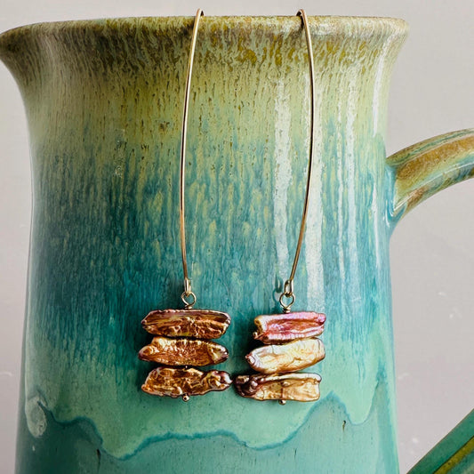 Big Bend 14K Gold Fill Earrings with Gold Biwa Pearls