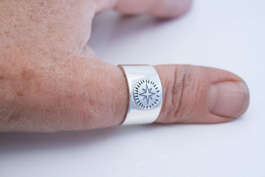 Compass Rose Ring, Argentium Silver Statement Ring, True North Ring