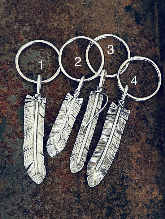 Sterling Silver Feather Keychain, Silver Feather Keyfob