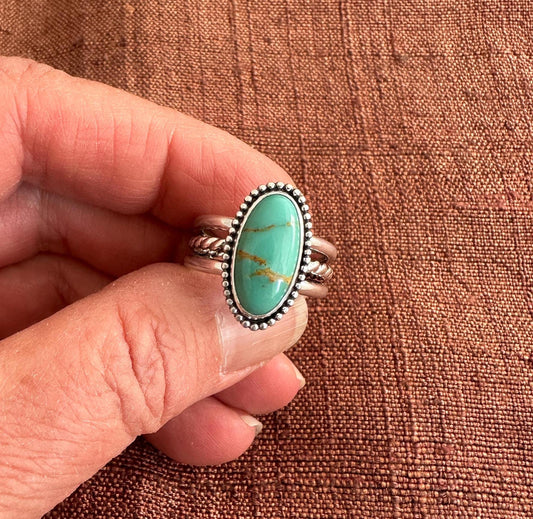 Green Kingman Turquoise and Sterling Silver Ring, Surfboard Turquoise Ring size 7.25