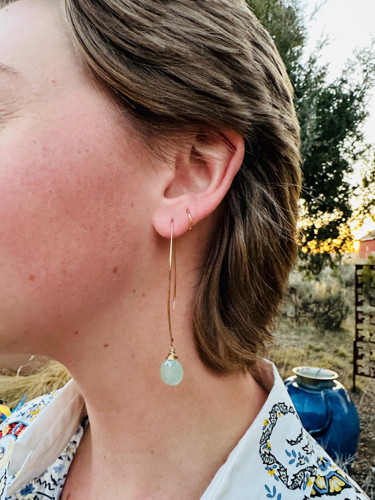 Big Bend 14K Gold Fill Earrings with Faceted Green Chalcedony Gemstones
