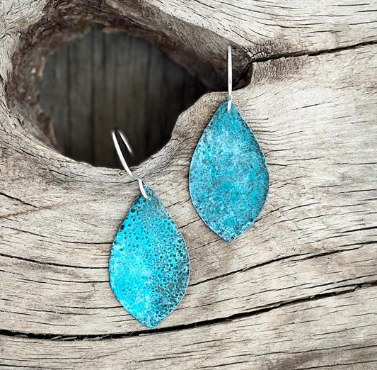 Patina Petals, Hammered Patinated Copper Earrings with Argentium Silver Earwires