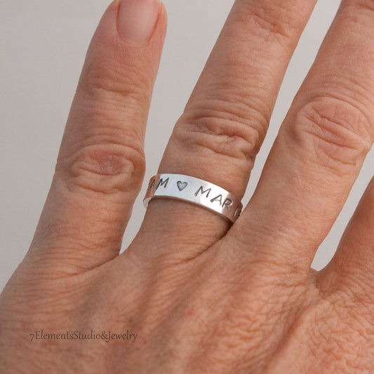 Wide Sterling Personalized Ring, Mother's Ring, Sterling Silver Band