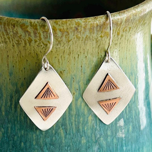 Mountain Reflections, Argentium Silver and Copper Earrings