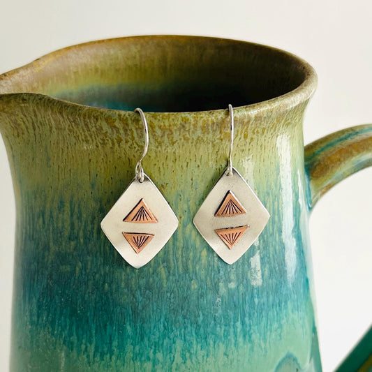 Mountain Reflections, Argentium Silver and Copper Earrings