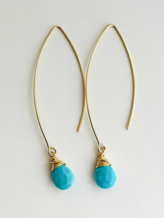 Big Bend 14K Gold Fill Earrings with Faceted Kingman Turquoise Gemstones, Gold and American Turquoise Earrings