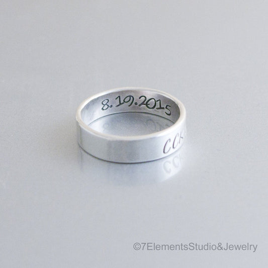 Wide Sterling Personalized Ring, Mother's Ring, Sterling Silver Band
