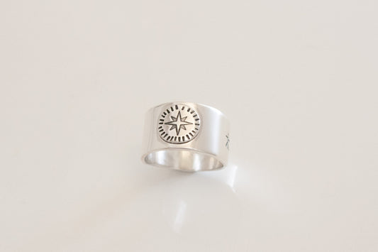 Compass Rose Ring, Argentium Silver Statement Ring, True North Ring