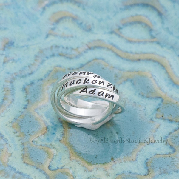 Triple Mother's Ring, Interlocking Name Rings, Personalized Rolling Rings