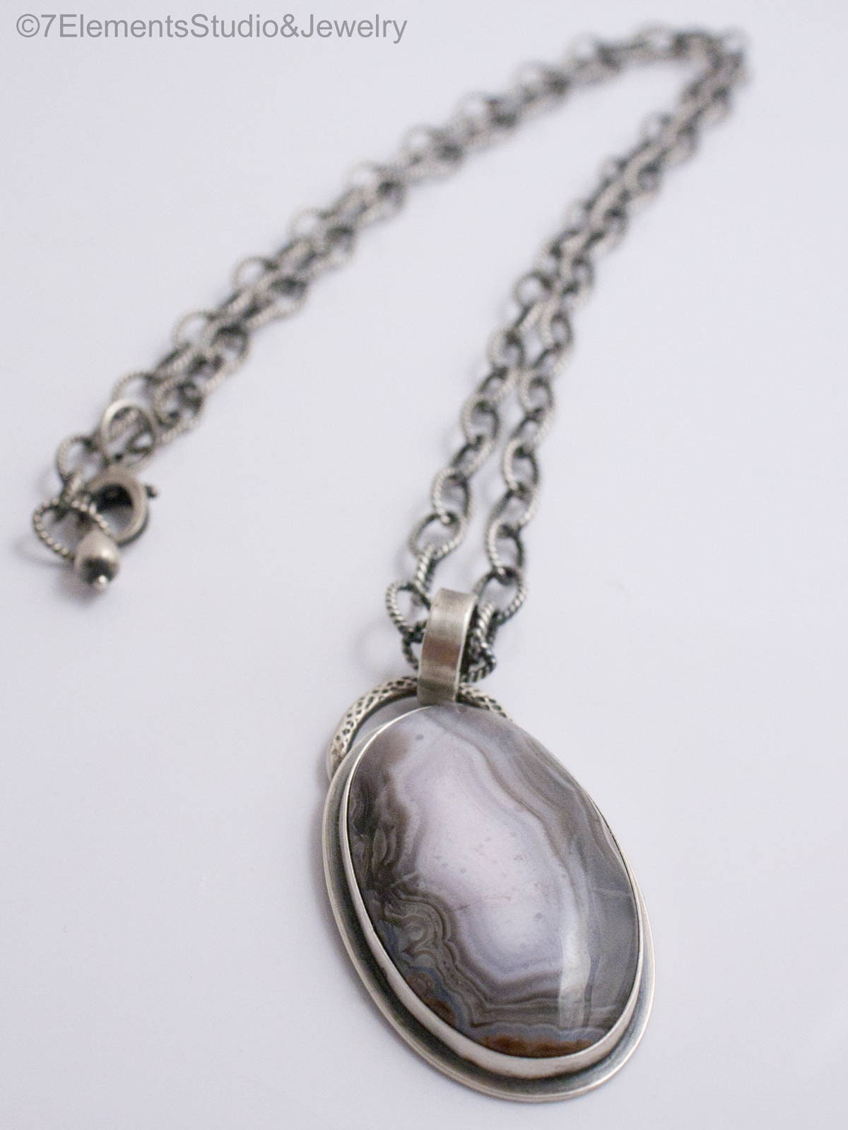 Sierra Madre Agate and Sterling Silver Necklace, Long Adjustable Purple Passion Pendant Necklace
