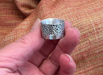 Carnelian and Argentium Silver Ring, Textured Wide Silver Ring with Oval Carnelian Gemstone